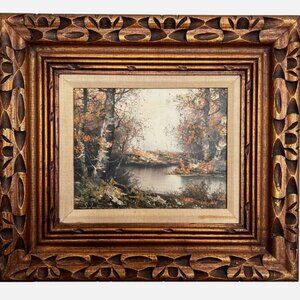 Woodland Landscape Framed Oil Painting on Canvas (signed S. Warren)